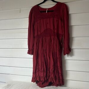 Free People Deep Red Long Sleeve Dress